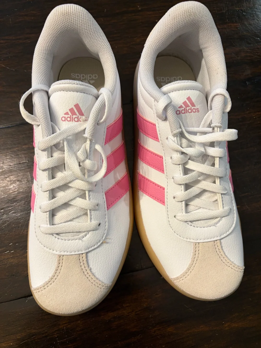 adidas White & Pink Retro VL Court 3.0 Sneakers size 4